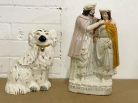A large Victorian Staffordshire figure and a Beswick dog. 36.5cm