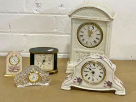 A quantity of clocks. Including Belleek and Royal Doulton. Belleek 24.5cm