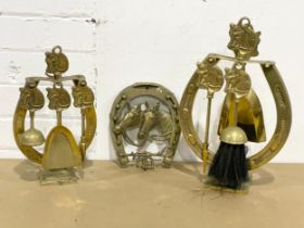 3 brass companion sets. Largest 36cm