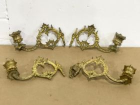 4 early 20th century ornate brass candleholders. 16cm