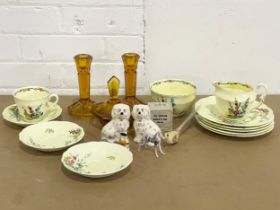 A sundry lot. Pair of small Beswick, Crown Staffordshire part tea set, miniature Art Glass animals.