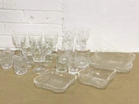 A collection of crystal. 3 Villeroy & Boch bowls. A set of 6 wine glasses. A pair of wine glasses. 4