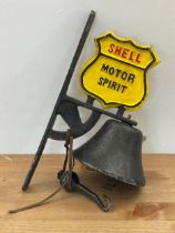 A cast iron Shell Motor Spirt wall hanging bell. 33cm
