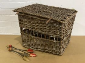 A vintage wicker basket etc. 48x38x39cm