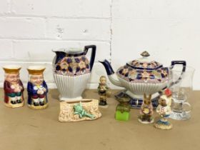 A collection of pottery. 2 Royal Doulton Bunnykins. A Victorian teapot and stand with matching