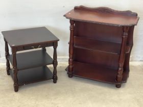 A mahogany hall table and an end table with drawer. Hall table 80x40x84cm