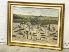 A large original oil painting by Lester C. Stone in gilt frame. 121x97cm with frame, 98.5x73.5cm