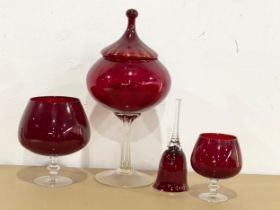 4 pieces of Ruby Glass. Largest 37cm