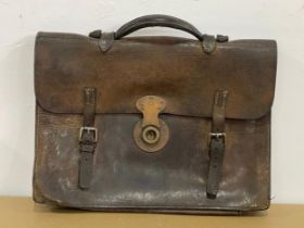 An Edwardian period leather satchel. 38x33cm