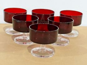 A set of 6 French Ruby Glass dessert/cocktail glasses by Luminarc.