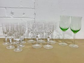 3 sets of crystal glasses. A set of 6, 5 and a pair.