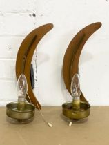 A pair of Mid Century teak wall lights. 31cm