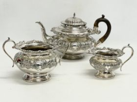 A good quality 3 piece late 19th century Georgian style ornate silver plated tea service. James