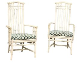 A pair of ‘Pagoda’ bamboo leather bound high back armchairs by McGuire.