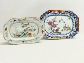 2 18th century Chinese export Qianlong dynasty platters. A Famille Rose 27.5x18cm and other 30x21.