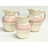 3 Victorian pottery water jugs 16x18cm