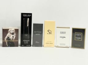 A collection of new perfumes and colognes.