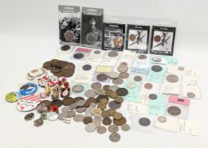 A collection of coins, etc