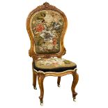 A good quality Victorian carved walnut side chair with original tapestry upholstery on cabriole
