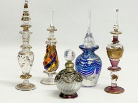 5 vintage Art Glass perfume bottles. 15cm