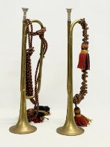 A pair of large vintage brass calvary bugles. Dallas London. 52cm