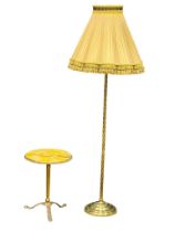 An ornate brass faux marble top lamp table with a good quality vintage brass standard lamp.