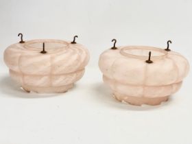A pair of large 1930’s Art Deco glass light shades. 30x17cm