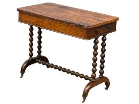 A good quality Victorian rosewood double end side table with drawer and dummy drawer on Barley Twist