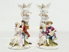 4 figurines. A pair of late 19th/early 20th century bisque Angel figures. 2 Maruri porcelain