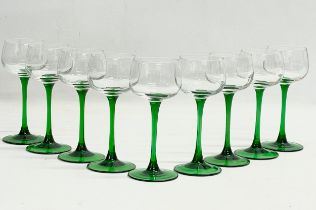 A set of 9 vintage French crystal wine glasses by Luminarc. 16.5cm