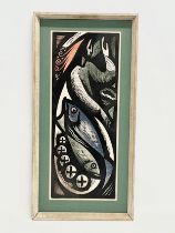 A signed linocut artwork by Terence. W. Gayer. Miracle of the Loaves & Fishes. 39x79cm