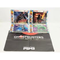 4 unopened Marvel Heroes mouse mats and a Ghostbusters The Video Game poster.