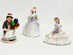 3 Royal Doulton figurines. A Royal Doulton ‘Balloon Girl’ 17cm. A Royal Doulton ‘Clare’ HN2793 20cm.