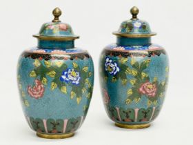 A pair of late 19th/early 20th century Chinese cloisonné enamel urns with lids. Circa 1900. 21cm