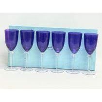 A set of 6 large Avoca Blue Collection crystal wine glasses with box. Glasses 23.5cm
