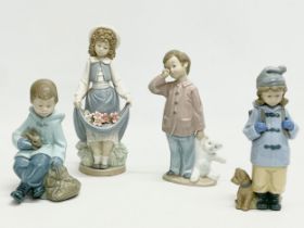 4 Nao porcelain figurines. Boy with Rabbit. Travelling Girl. Sleepy Head. The School Girl. 23cm