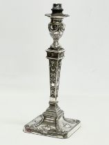 A large late 19th century sterling silver lamp. By William Hutton & Sons. London. 1894-1899. 13x34cm