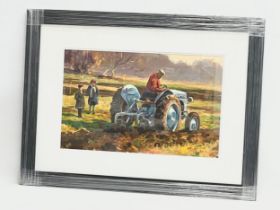 A large oil painting on board by Donal McNaughton. Working in the Field. New frame. 55x34cm. Frame