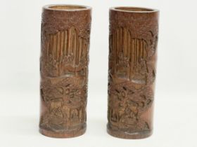 A pair of large 19th century Chinese brush pots. 30cm