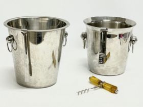 2 vintage stainless ice buckets with tongs. 23x22x21cm