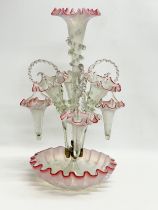 A large Victorian Vaseline and Cranberry Glass epergne. 51cm