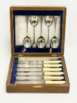 An early 20th century silver plated cutlery set in case. 24.5x23x7cm