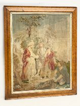 A large mid 19th century religious Berlin wool tapestry in Birdseye maple frame. 77.5x95cm