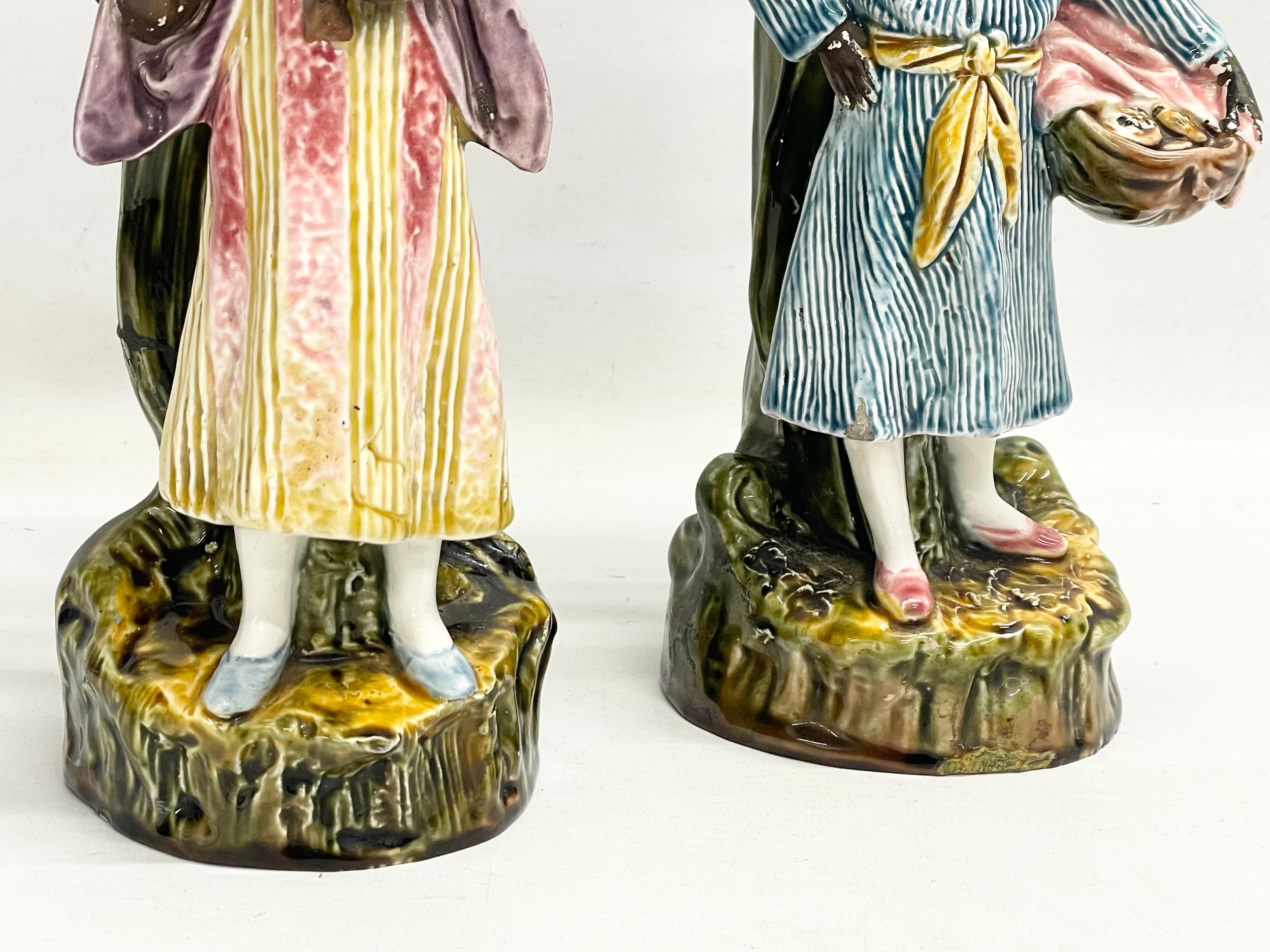 A pair of late 19th century French Barbotine Majolica figures. 6614. 30cm - Image 8 of 8