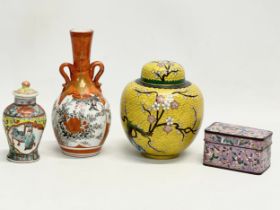 A collection of early 20th century cloisonné and porcelain. A Japanese Kutani porcelain vase 19cm. A
