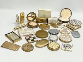 A collection of vintage compacts and perfume bottles