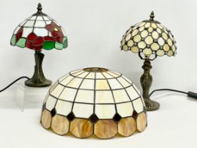 2 Tiffany style table lamps and a light shade. Largest lamp 37cm. Light shade 36x18cm
