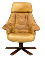 A Danish Mid Century leather swivel armchair by Gote Mobler.