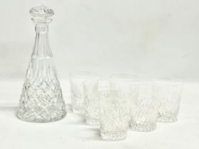 A set of vintage crystal whiskey glasses and matching decanter. Glasses 10cm. Decanter 29cm