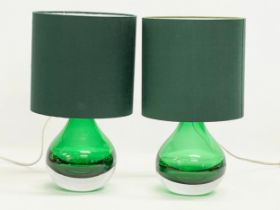 A pair of Art Glass table lamp. Base measures 15x17cm. 37cm including shade